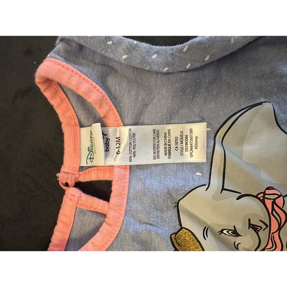 5/$10 Disney Baby blue and pink short sleeve top with dumbo 6-12 months - Picture 2 of 3